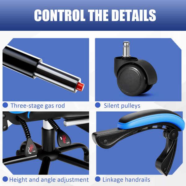 成人游戏椅，电脑椅，儿童游戏椅，可调节腰枕头靠办公桌椅，带脚踏板的游戏椅-6