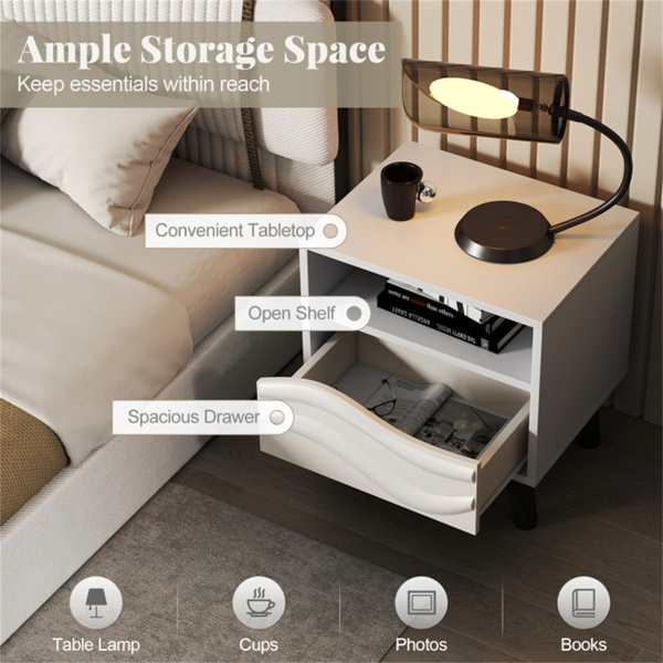 白色床头柜，带抽屉和开放式架子（amazon shipping-发货，WALMART禁止销售）-10