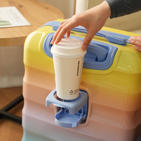 20英寸带杯架的随身行李箱 - 轻质亮面硬壳行李箱，带万向轮、TSA锁、航空认证，两件套-13