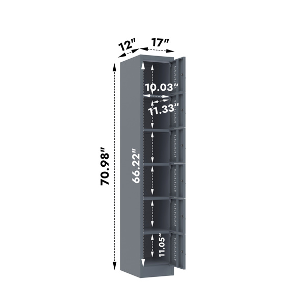 金属车库储物柜，六个独立储物隔间 - 70.98 英寸钢制锁柜，适用于车库和仓库（灰色）-8