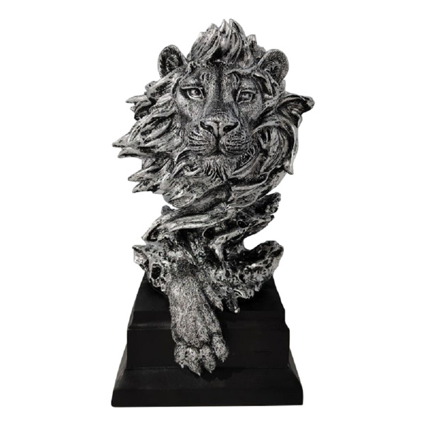 美式复古动物仿铜狮子头像树脂工艺品摆件玄关办公室酒柜软装装饰 J831银色-2