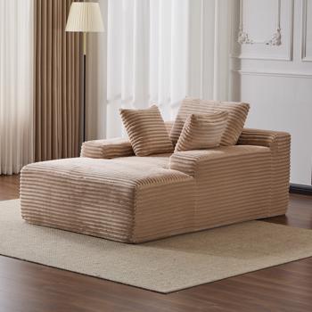 Oversized Chaise Lounge Chair Cozy Cloud Couch, Modern Plush Corduroy Upholstered Sleeper Sofa Daybed with 3 Throw Pillows and Wide Armrest for Living Room, No Assembly Required,Beige