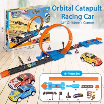 DIY Catapult Race Racing Car Loop Track Toy Set with Mini Metal Cars Ramp Gifts for Kids Toddlers Boys 3-5 Year Old,Indoor Game Toy, Dual Orbit