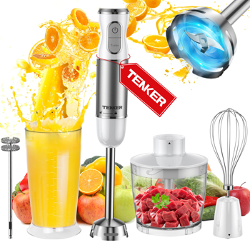 （Amazon&TEMU: Prohibited,No weekend orders.）450W Immersion Blender 5 in 1 Electric Hand Blender,30 Speed Mode with Mixing Beaker,Chopper,Whisk and Milk Frother For Baby Food 