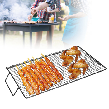 Portable Handle Iron Non-Stick BBQ Rack Barbecue Mesh Grill Net for Outdoor BBQ Party Camping