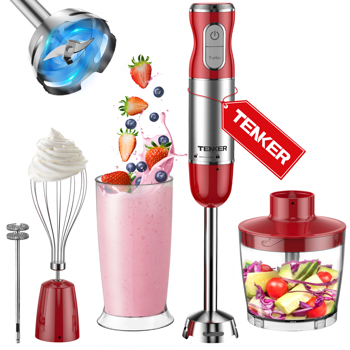 （Amazon: Prohibited,No weekend orders.）Tenker Immersion Blender 5 in 1 Handheld,30 Speed Mode Electric Hand Blender,450W Handheld Blender with 600ml Mixing Beaker,500ml Chopper,Whisk and Milk Frother