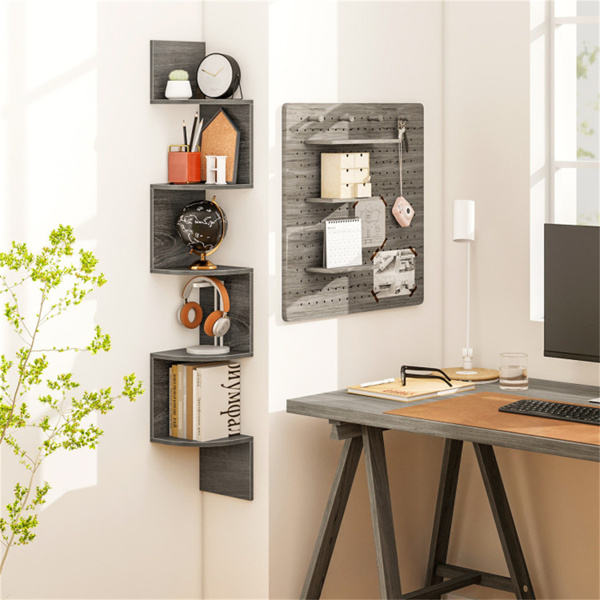   5层橡木色壁挂式角架/书架 （amazon shipping-发货，WALMART禁止销售）周末不发货-9