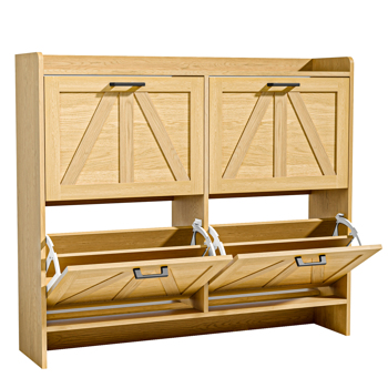 Shoe Storage Cabinet with 4 Flip Drawers for Entryway, Farmhouse Hidden Shoe Cabinet for Entrance Hallway