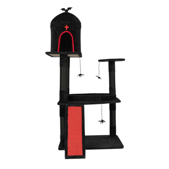 53\\" Gothic Cat Tree with Coffin Bed, Large Cat Tower with Spacious Cat Condo, Scratching Posts, Spider Hanging Toys, Scratching Board, Multi-Level Cat Activities Furniture for Large Cats, Red & Black
