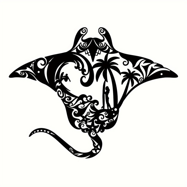 海洋金属蝠鲼射线墙艺术-海滩风格的点缀。冲浪板，波浪图案，海星和棕榈树剪影。非常适合居住区域（TikTok、temu下自提）-7