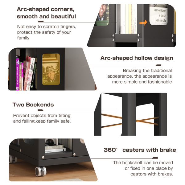 4 层全钢旋转书架，带 360° 轮子，大尺寸坚固宽敞书架，新款黑色书架，易于组装-9