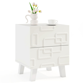  White Modern Nightstand Side Table with Drawers 