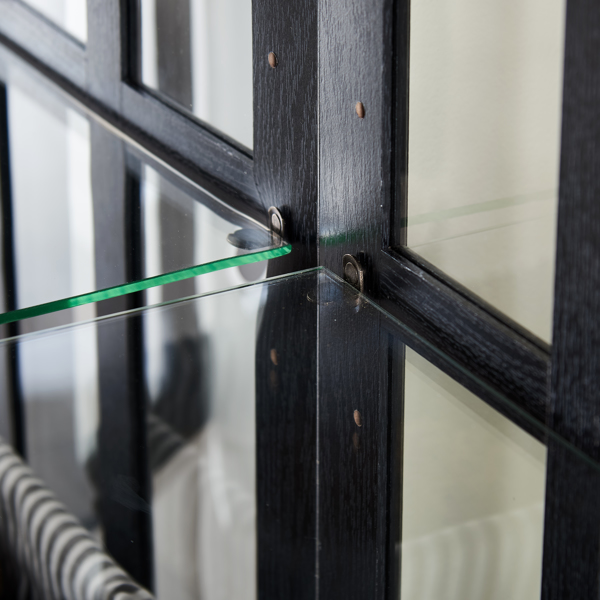 LED 古玩展示柜，带可调节搁板的古董展示柜，复古设计优质展示柜，带格子门，优雅书柜和储物柜，适用于家居装饰和组织 黑色-7