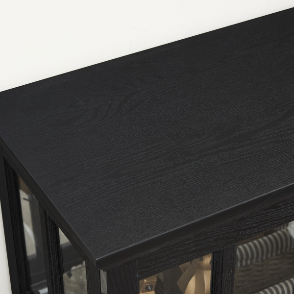 LED 古玩展示柜，带可调节搁板的古董展示柜，复古设计优质展示柜，带格子门，优雅书柜和储物柜，适用于家居装饰和组织 黑色-18