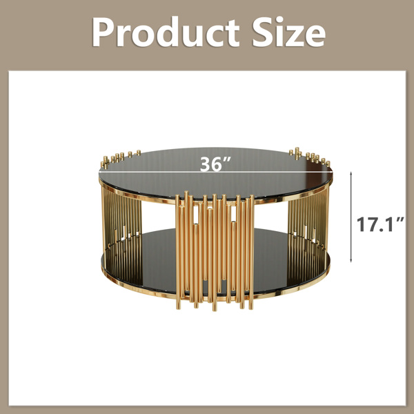 现代简约轻奢风格不锈钢圆形咖啡桌，黑色钢化玻璃台面，客厅咖啡桌-4