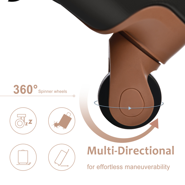 硬壳行李套装3件套带轮子的随身行李箱，TSA锁通用款-黑色-15