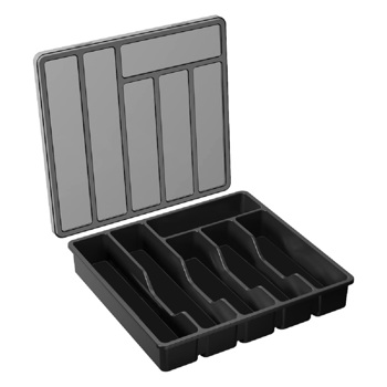 Besteckkasten mit Deckel, Besteckaufbewahrung für Küchenschublade und Arbeitsplatte, Besteckkasten für Schubladen aus Kunststoff für Löffel, Gabeln, Messer, Einsatz, 6 Fächer, Schwarz