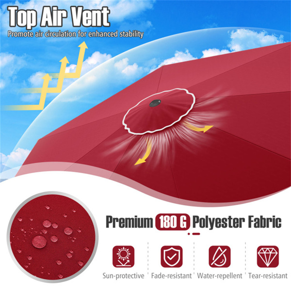 10英尺带曲柄倾斜调节的露台伞-红色-8