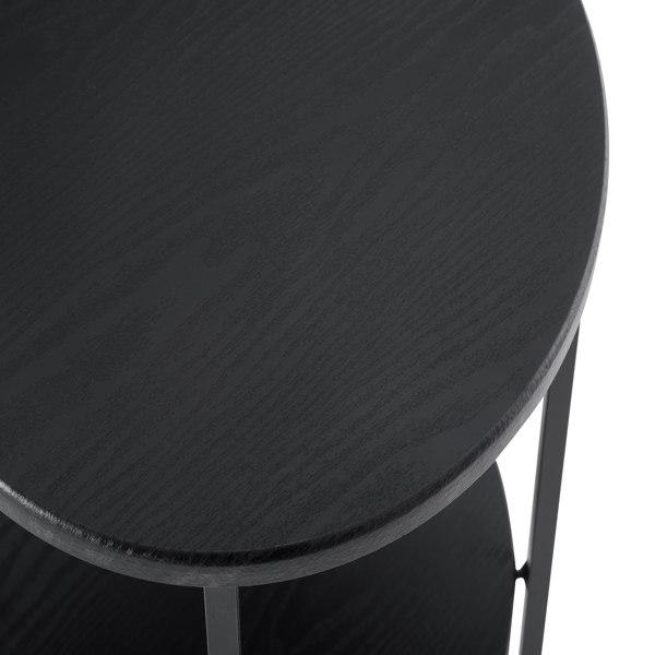 小圆边桌，2 层农舍边桌，小空间装饰桌，卧室客厅床头柜，带储物架的咖啡桌，黑色-3