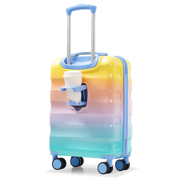 20英寸带杯架的随身行李箱 - 轻质亮面硬壳行李箱，带万向轮、TSA锁、航空认证，两件套-1