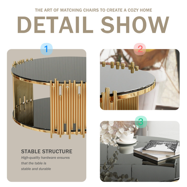 现代简约轻奢风格不锈钢圆形咖啡桌，黑色钢化玻璃台面，客厅咖啡桌-7