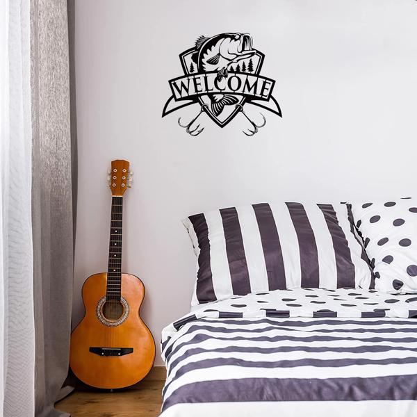 采购产品1pc钓鱼金属标志，欢迎标志，鲈鱼钓鱼金属，鱼金属标志，鲈鱼钓鱼艺术，渔夫礼物，小屋装饰（TikTok、temu下自提）-13