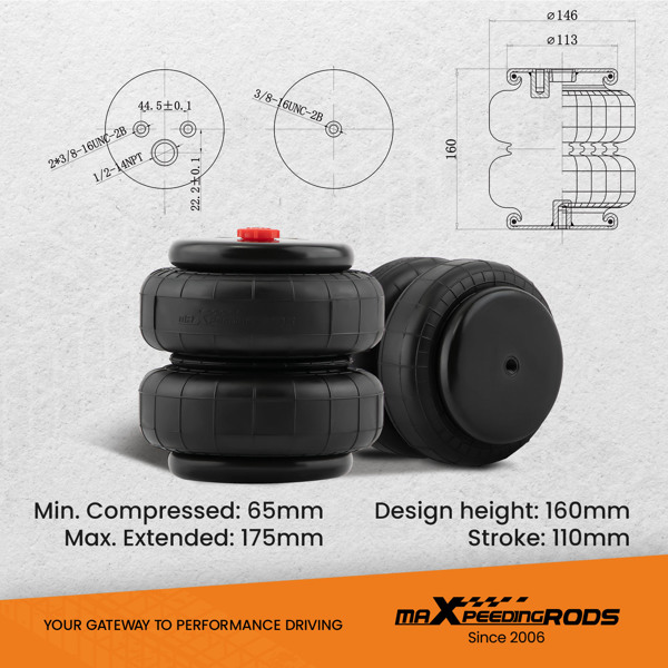 4X空气悬架弹簧袋Fit For Heavy Duty 1/2"NPT 3/8"-16UNC-5
