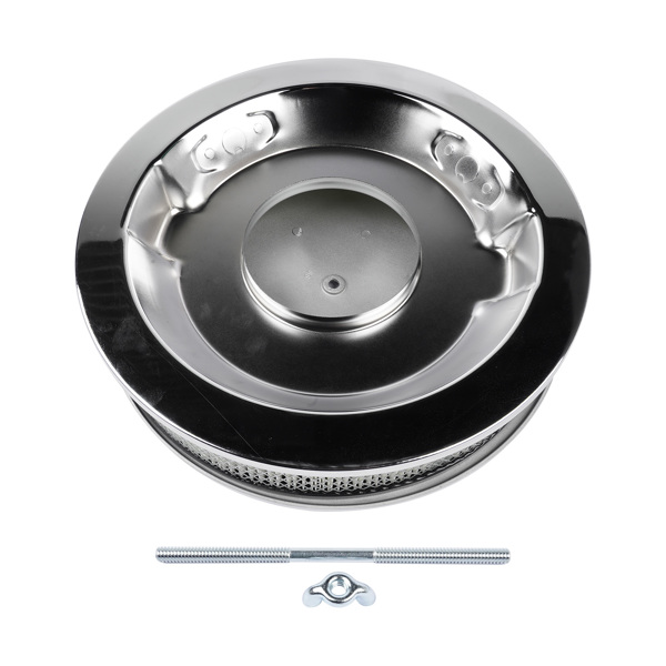 空气滤清器 14" x 3" 14 Full Finned Aluminum Round Air Cleaner Air Filter Kit Polished with a Recessed Base and Paper Element Fits Single Quad Carburetors with 5-1/8" Neck 5" Steel Mounting Stud-6