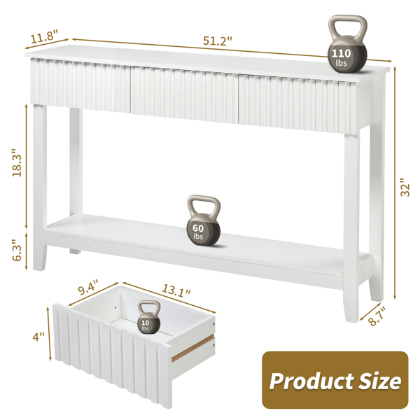 白色 2层3抽 MDF 130*30*81cm 玄关桌 格栅-6