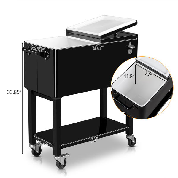 80qt 黑色 冷冻保温推车 86*39*91cm 长方形 塑料箱体 铁脚管 冷冻保温 上下可分离-22