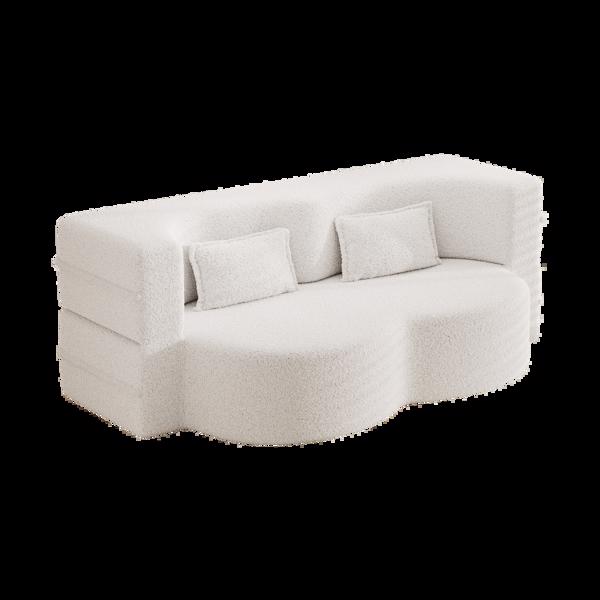 现代落地沙发，带 2 个枕头，可转换泰迪布艺泡沫填充沙发床，15 英寸全尺寸折叠床垫，适用于客厅、客床、游戏室，无需组装，米色-2