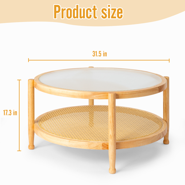 31.5 双层 原木色 庭院木边桌 玻璃 橡胶木 PE藤-11