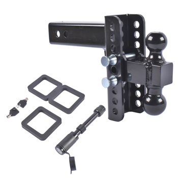 拖车挂接装置 Adjustable Trailer Hitch Fits 2.5" Receiver 6-Inch Drop/Rise 2" & 2-5/16" Ball 22000 LBS GTW with Anti-Theft Pin