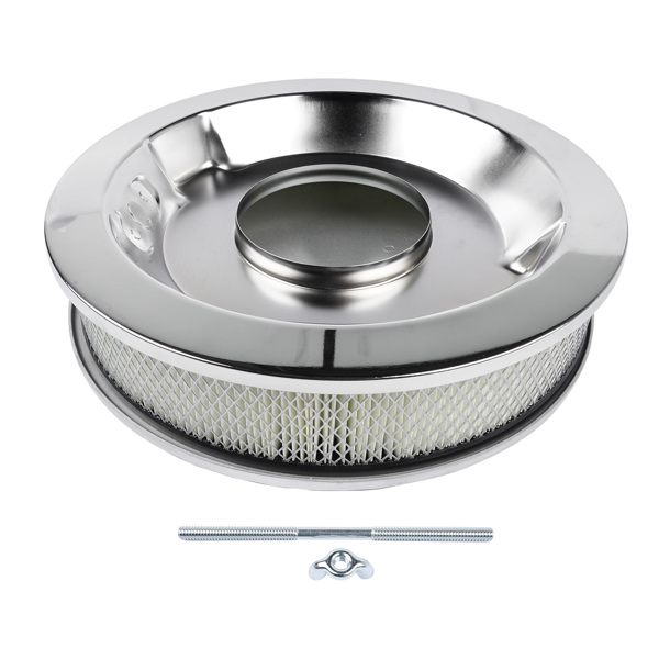 空气滤清器 14" x 3" 14 Full Finned Aluminum Round Air Cleaner Air Filter Kit Polished with a Recessed Base and Paper Element Fits Single Quad Carburetors with 5-1/8" Neck 5" Steel Mounting Stud-8