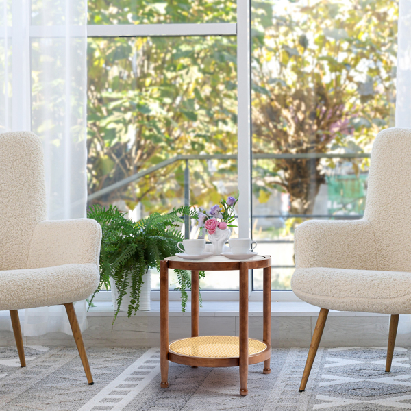 19.7in 双层 胡桃色 庭院木边桌 玻璃 橡胶木 PE藤-7