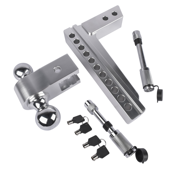 拖车挂接装置 Adjustable Trailer Hitch Fits 2" Receiver, 10" Drop/Rise 12500 LBS GTW 2" & 2-5/16" Dual Ball with Locks-7