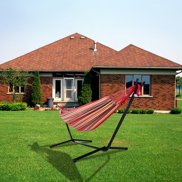 9ft 红小条 黑底银花架子 2*1.5m涤棉吊床 铁吊床套装 330.00lbs-9