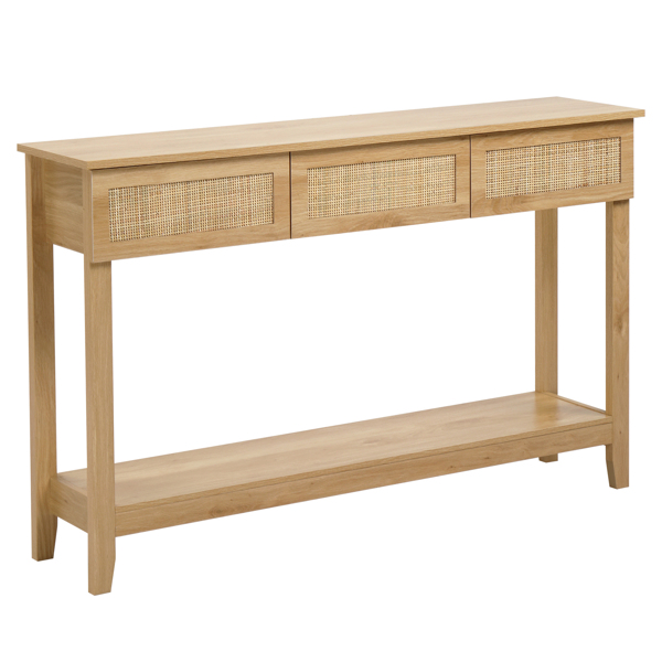 原木色 2层3抽 MDF 130*30*81cm 玄关桌 藤面-2