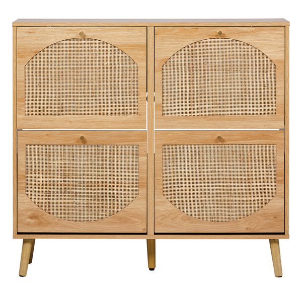 2排4个翻斗带高脚拱形藤面 鞋柜 密度板贴三胺 105*24*98cm 原木色-2