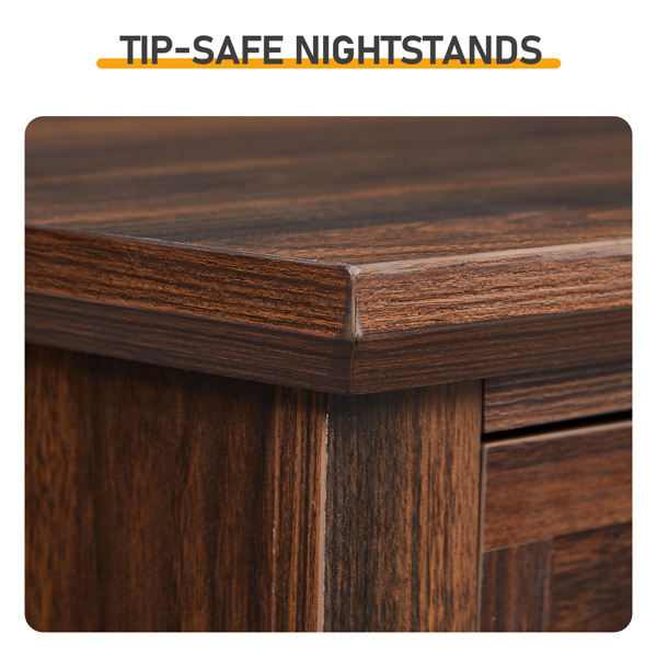 棕色 P2刨花板贴3D纸+实木腿 63*44.5*68.5CM 三抽 床头柜 1pcs-20