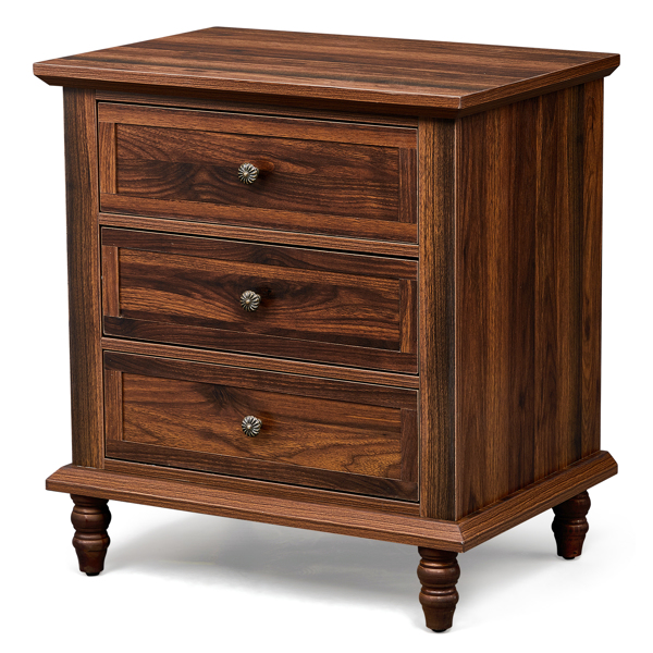 棕色 P2刨花板贴3D纸+实木腿 63*44.5*68.5CM 三抽 床头柜 1pcs-12