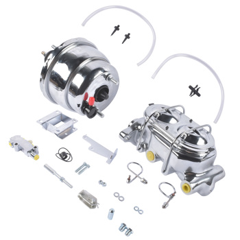 刹车助力器总成 7'' Chrome Power Brake Booster Master Cylinder Disc Drum Kit Fits for Chevy Bel Air One-Fifty Two-Ten Series 1955-1957