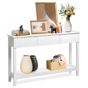 白色 2层3抽 MDF 130*30*81cm 玄关桌 格栅