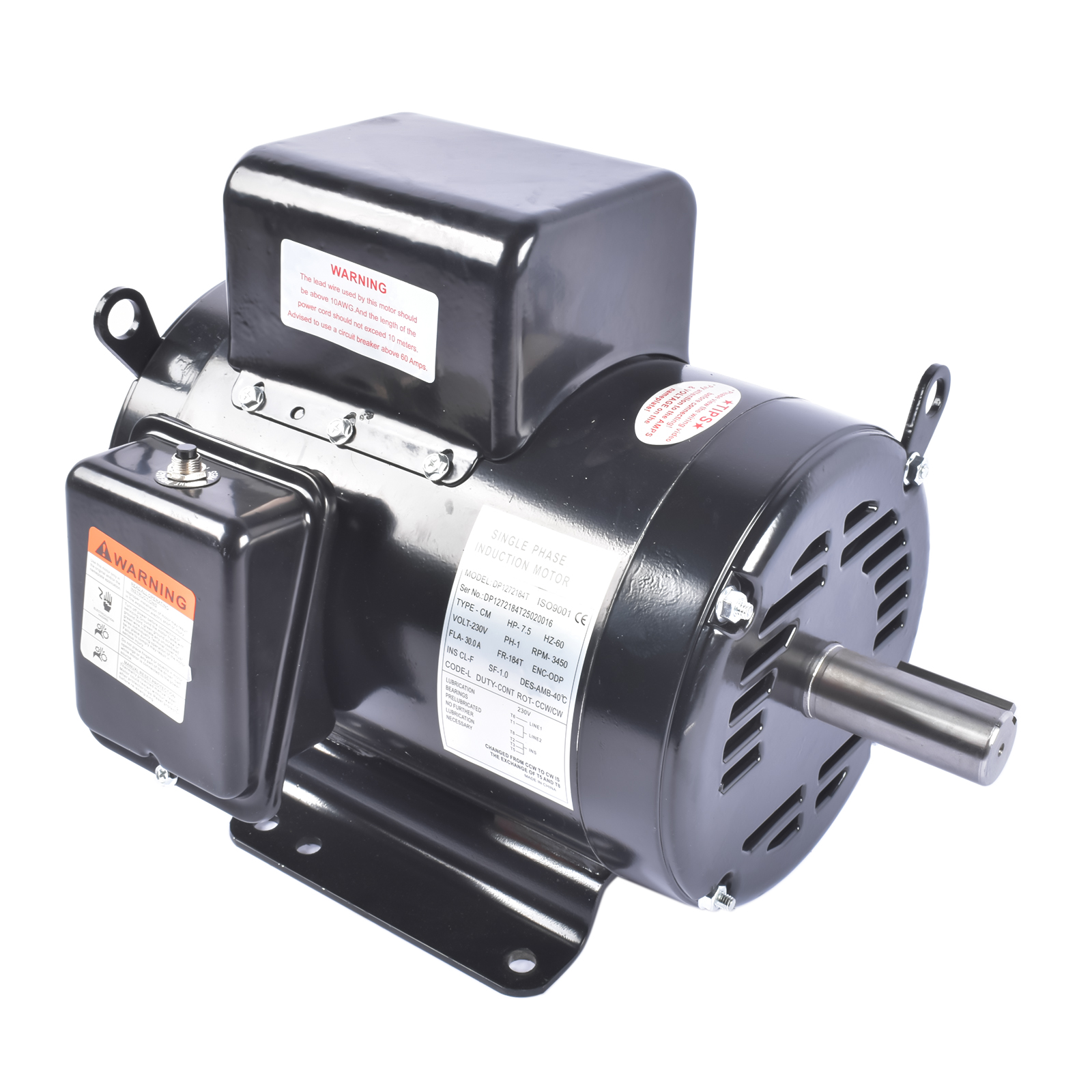 7.5HP Air Compressor Electric Motor 3450RPM 184T Frame 230V Single Phase 2-3/4″ Shaft Length view 2
