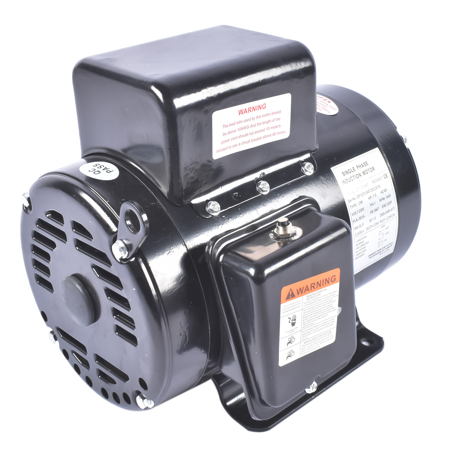 7.5HP Air Compressor Electric Motor 3450RPM 184T Frame 230V Single Phase 2-3/4″ Shaft Length view 3