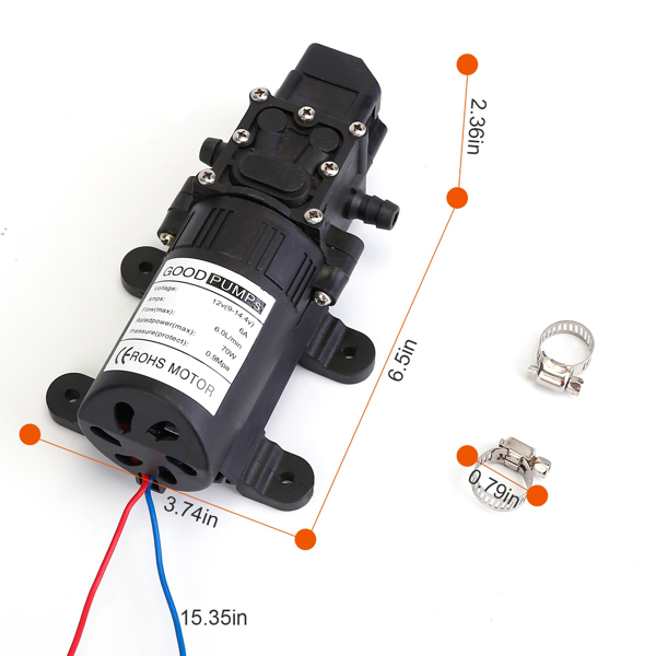 2PCS 12V 水泵（带 2 个软管夹） 130PSI 自吸式喷雾泵 70W 电动隔膜水泵 6 升/分钟，适用于房车露营者和船舶-9