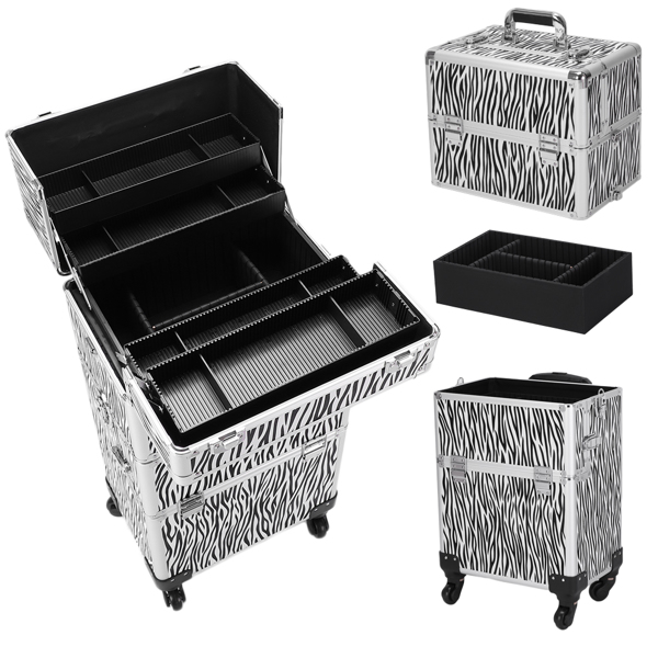 【SM】三合一四轮铝合金拉杆化妆箱纹绣箱 白斑马纹-18