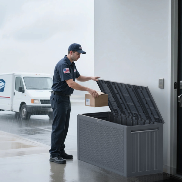 90gal 灰色 迷宫纹 塑料 注塑 庭院塑料收纳箱-2