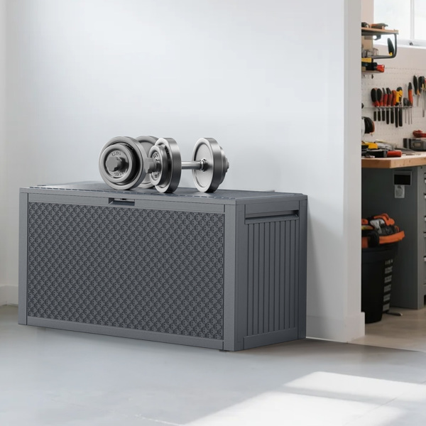 90gal 灰色 迷宫纹 塑料 注塑 庭院塑料收纳箱-3