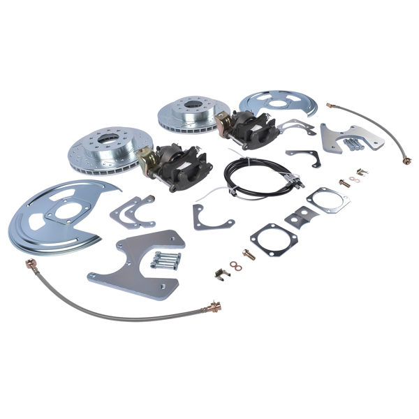 刹车盘套装 Fit for Chevy Camaro Pontiac Firebird (Staggered Shocks) Rear Disc Brake Conversion With Cross Drilled & Slotted Rotors With Parking Brake 1970-1981-6